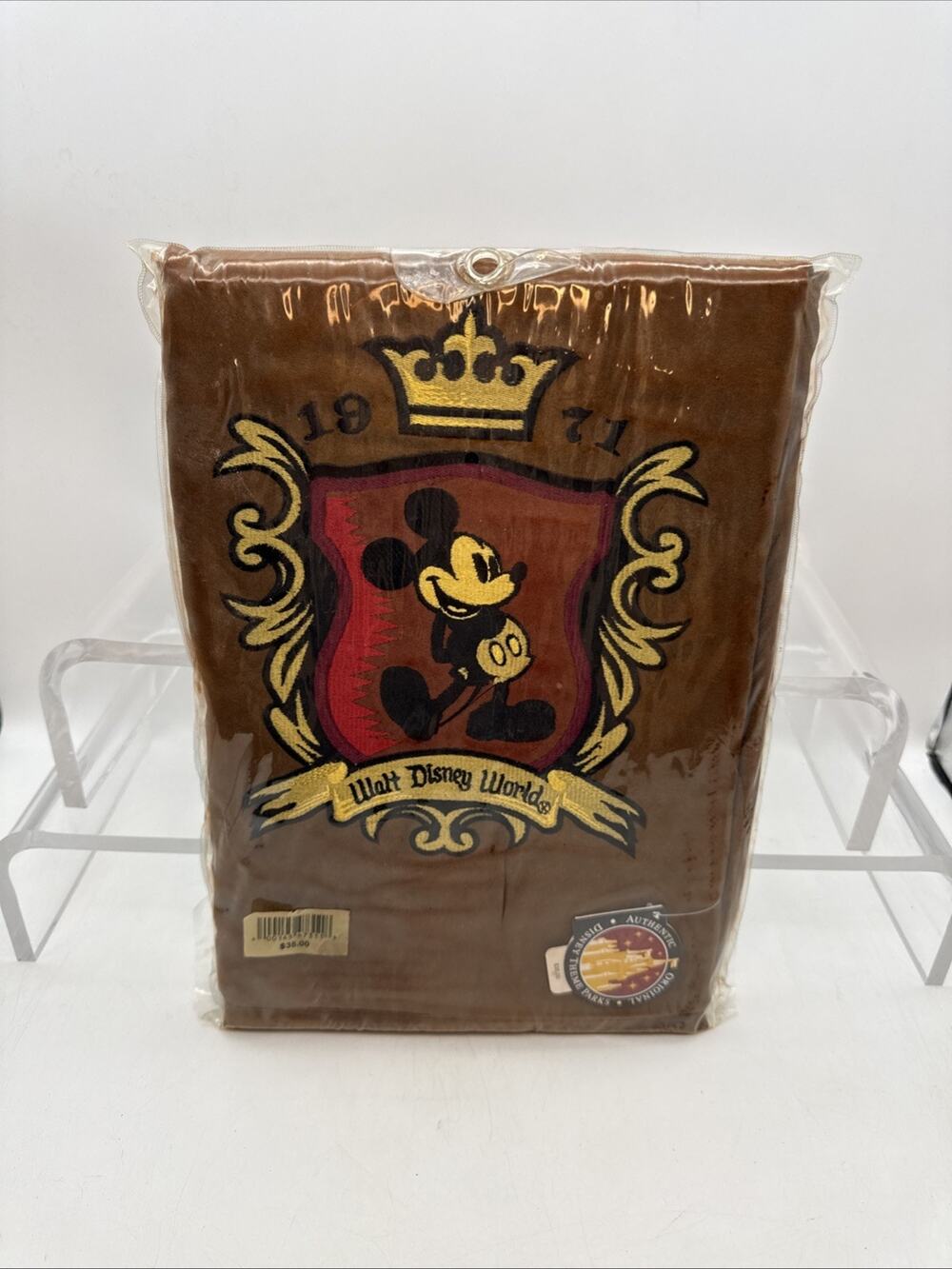 Vtg Disney 1971 Collectible Throw Blanket Brown Faux Suede Mickey Mouse 50x60